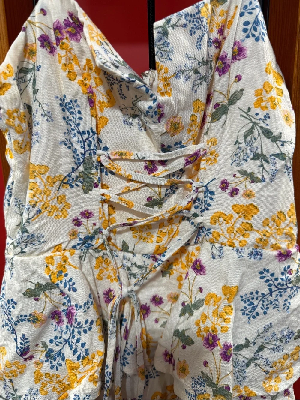 Trixxi Floral Tiered Mini Dress Lace Up Front Cottagecore Size Medium - Picture 4 of 7